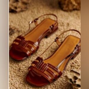 Sezane Josepha Low Sandals Patent Mahogany - Size 39